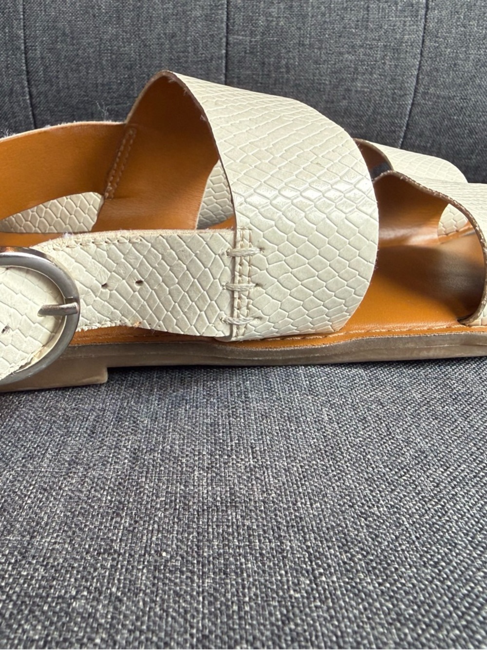 Franco Sarto White Textured Leather Sandals | Ankle Strap | Size 7.5 - Picture 2 of 7
